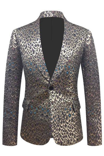 Golden Jacquard Sjal Revers Blazer til mænd
